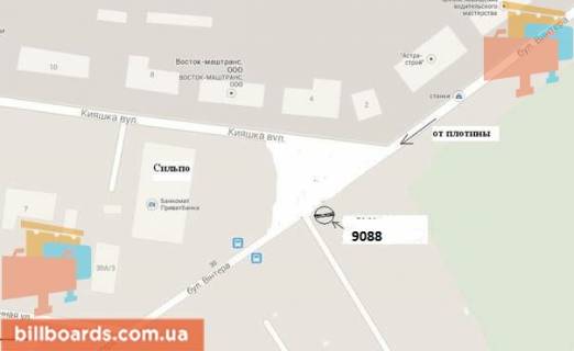 Призма A в Запорожье бул.Вінтера —в ул.Кияшко, напротив супермаркету «Сільпо» (призматрон) - 9088 схема