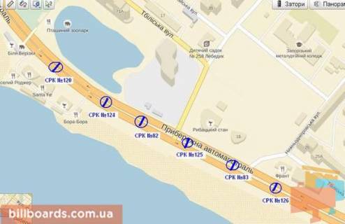Билборд Р/П в Запорожье Набережна магістраль — вул.Пластова (Немировича-Данченко), рух до порту схема