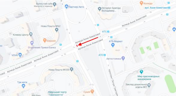 Призма A в Киеве, 3х6  Ахматової вул. на розподільчій смузі / Григоренка пр. у напрямку Дніпровської набережної - 189089 схема