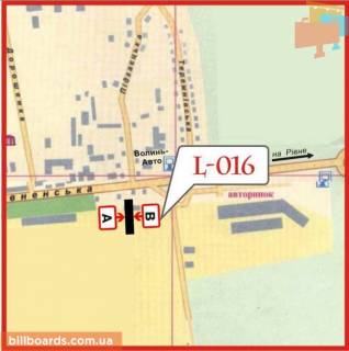 Білборд, Бігборд (Борд)  B у Луцьку вул.Рівненська 154 (район візду-виїзду з міста, поворот на МРЕО, біля АЗС) схема