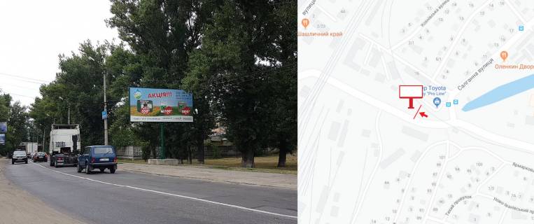 Билборд A в Кременчуге, 3х6  вул. Ярмаркова, перехрестя з вул. Салганною, р-н автосалону "Toyota", об'їздна дорога траси Полтава - Київ фото 1