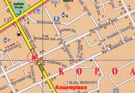 Билборд A в Житомире, 3x6  Східна вул., 65 - Гоголівська вул. схема