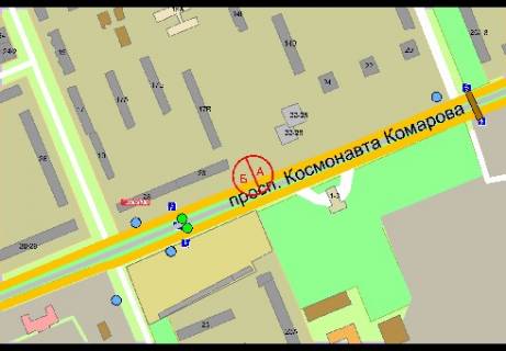 Призма A в Киеве просп. Любомира Гузара (Космонавта Комарова)., між буд. №№ 26 та 28, рух із центру міста - 302510 схема
