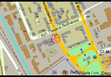 Video Billboard A in Kyiv, 2.32x3.14  Antonovica st., 172 - Zagorodnaa st., (vozle TC "Palladium Siti") - 340989 scheme