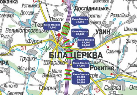 Нестандарт A в Белой Церкви, 3x18  Траса M-05, Київ-Одеса, 82,600 (Напрямок з  Одеси в Киів) схема