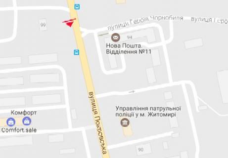 Білборд, Бігборд (Борд)  B у Житомирі, 3x6  Покровська вул. (Щорса вул.), 99а схема