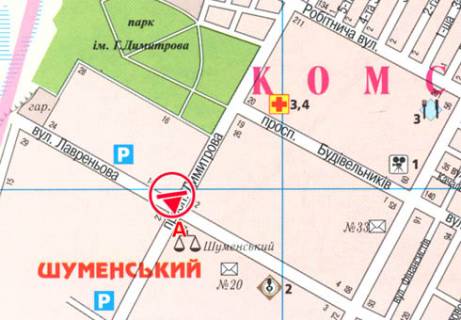 Билборд A в Херсоне, 3x6  Святих Кирила та Мефодія просп. (Димитрова просп.) - Лавреньова вул. схема