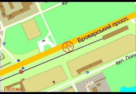 Билборд B в Киеве Броварской пр. - Мурманская ул. (перед ст.м. "Лесная"), на Киев, слева схема