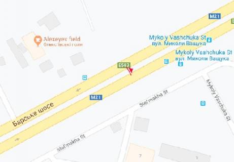Билборд B в Виннице, 3x6  Барське 1-й км шосе, 7 - Миколи Ващука вул. (Кв'ятека вул.) схема