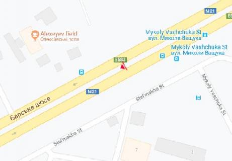 Билборд A в Виннице, 3x6  Барське 1-й км шосе, 7 - Миколи Ващука вул. (Кв'ятека вул.) схема