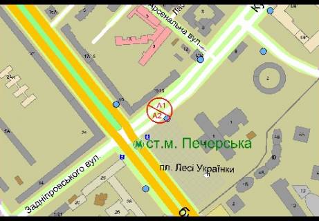 Видеоборд A в Киеве, 1.86x1.27   вул. Генерала Алмазова (Кутузова) ., 16/19 (разделитель, движение от Л. Украинки пл.) - 429072 схема