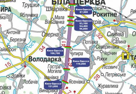 Нестандарт B в Київських трасах, 3x18  Траса M-05, Київ-Одеса, 106,700  (Напрямок з  Києва в Одесу) схема
