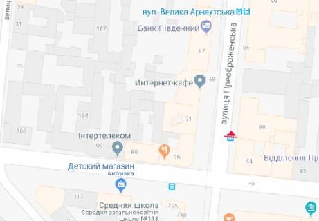 Беклайт B у Одесі Преображенська вул., 88 - Мала Арнаутська вул. схема