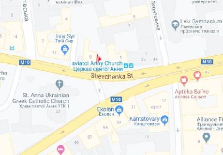 Билборд A в Львове Шевченко Т. ул., 8 схема