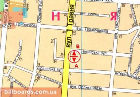 Билборд A в Чернигове, 3x6  Михайла Грушевського просп., 99 схема