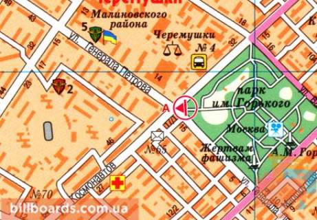 Билборд A в Одессе, 3x6  Танцюри Євгена вул. (Генерала Петрова). - Космонавтів вул. схема