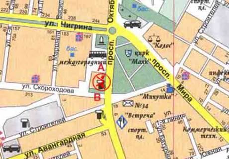 Білборд, Бігборд (Борд)  B у Миколаєві, 3x6  Богоявленський просп. (Жовтневий просп.). - Ковальська вул. (Кузнецька, Скороходова)  схема