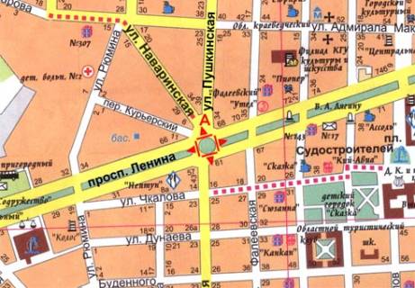Призма A в Николаеве, 3x6  Центральний просп. (Леніна просп.). - Аркасівська вул. (Пушкінська) ., кольцо - 56797 схема
