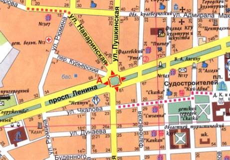 Призма A в Николаеве, 3x6  Центральний просп. (Леніна просп.). - Аркасівська вул. (Пушкінська) ., кольцо - 12413 схема