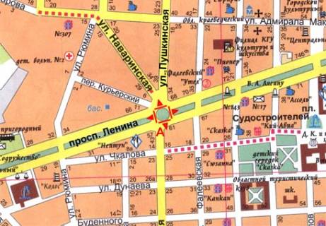Призматрон, Призма A у Миколаєві, 3x6  Центральний просп. (Леніна просп.) - Аркасівська вул. (Пушкінська) ., Кільце - 12416 схема