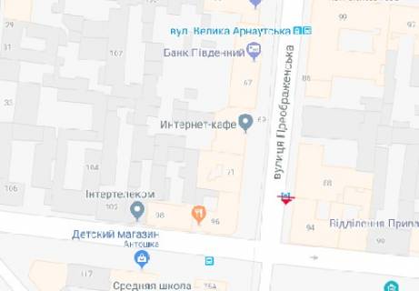 Бэклайт A в Одессе Преображенська вул., 88 - Мала Арнаутська вул. схема