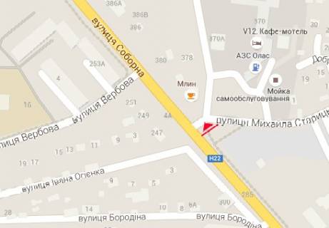 Билборд A в Ровно, 3x6  Соборна вул., 233 - Старицького Михайла вул. схема