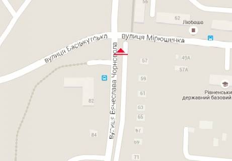 Билборд B в Ровно, 3x6  Чорновола Вячеслава вул., 57 - вул. Миколи Карнаухова (Мірющенка) схема