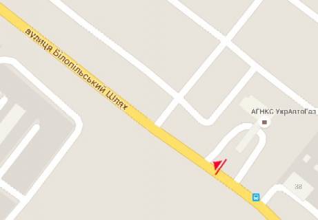 Billboard B in Sumi, 3x6  Bilopil's'kij Slah st., 38 - Klenova st. scheme