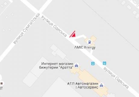 Билборд A в Черкассах, 3x6  Одеська вул., 19 - Сумгаїтська вул. схема