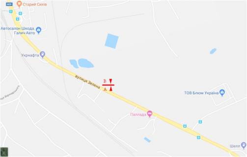Билборд A в Пасеках-Зубрицких, 6x3  в'їзд у Львів зі сторони Давидова, Зелена вул. схема