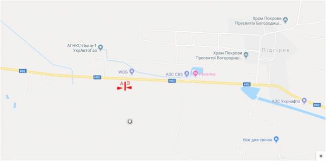 Билборд A в Львове Траса Львів-Тернопіль, с. Підгірне, між АЗС ВОГ і Укрнафта, виїзд з міста схема