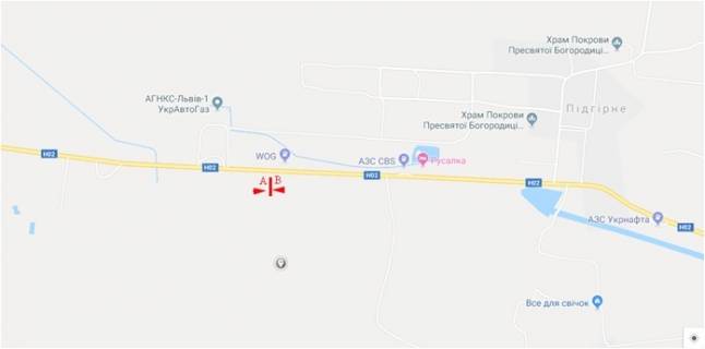 Білборд, Бігборд (Борд)  B у Львові Траса Львів-Тернопіль, с. Підгірне, між АЗС ВОГ і Укрнафта, в'їзд в місто схема