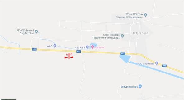 Билборд B на трассах Львовской области Траса Львів-Тернопіль, с. Підгірне, в'їзд в місто схема