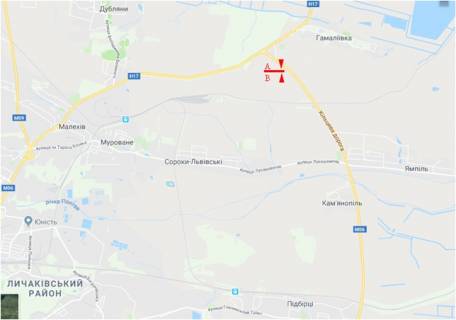 Billboard A in Lviv route, 6x3  Trasa M-06 Kiiv-Cop, Ob'izna doroga z Kieva pisla Gamaliivki scheme