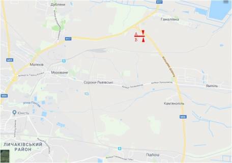Billboard B in Lviv route, 6x3  Trasa M-06 Kiiv-Cop, Ob'izna doroga z Kieva pered Gamaliivkou scheme