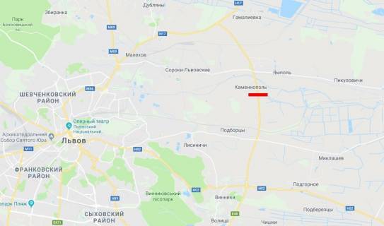 Нестандарт A на трассах Львовской области, 18x3  Траса М-06 Київ-Чоп, с. Каменопіль, в сторону Києва схема