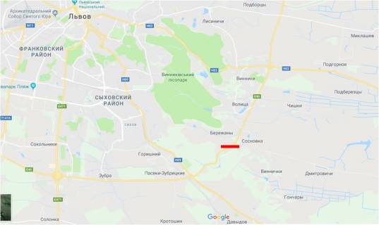 Нестандарт A на трассах Львовской области, 18x3  Траса М-06 Київ-Чоп, поворот на базу відпочинку "Львівська Швейцарія",  виїзд з міста схема