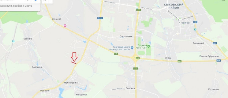 Билборд A в трасах Львова, 3x6  Т-14-16 Львів-Пустомити-Меденичі схема