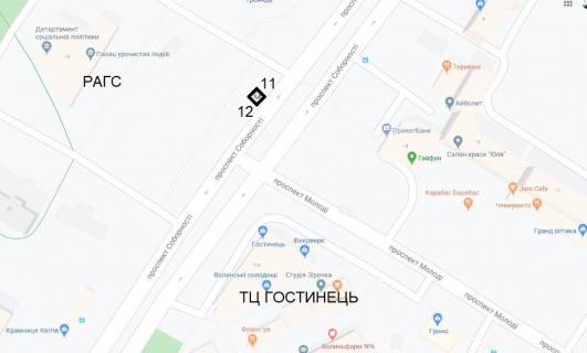 Билборд B в Луцке Соборності 20 (ТЦ Гостинець, супермаркет "САЛЮТ", магазин "Троянда", РАЦс) схема