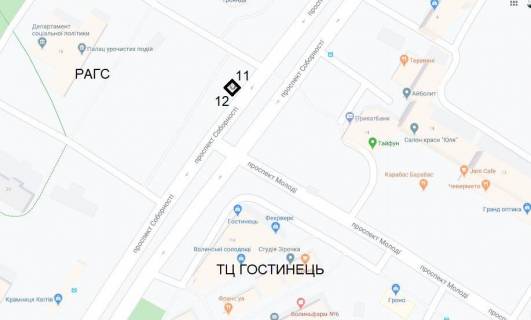 Сiтiлайт B у Луцьку Соборності 20 (ТЦ Гостинець, супермаркет "САЛЮТ", магазин "Троянда", РАЦс) схема