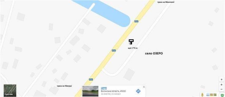 Билборд A в Луцке с.Озеро Ківерцівський р-н траса Луцьк-Маневичі (20 км від Луцька), цетр села схема