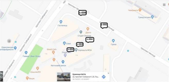 Ситилайт A в Луцке на розі проспектів Молоді та Соборності. (територія ТЦ "Гостинець", квітникового ринку, будинок побуту) схема