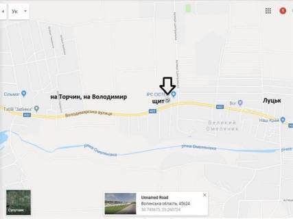 Билборд A в Луцке Луцьк вул.Володимирська (район села Великий Омеляник (при виїзді з міста Луцьк, траса Луцьк-Володимир-Волинський), макаронна фабрика схема