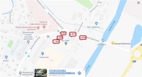 Билборд B в Луцке Вул.Шевченка, 14  (супермаркет "Наш Край", гіпермаркет "Нова лінія" вїзд на стоянку) схема