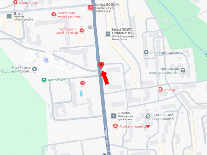 Билборд A в Черновцах, 3x6  Героїв Майдану (Червоноармійська) вул., 79, в центр (флажок) схема