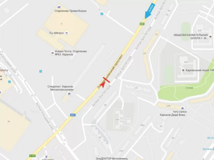 Билборд A в Харькове, 3x6  Архітекторів вул., 20, з міста схема