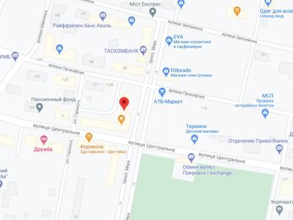 Видеоборд A у Покровськ (Красноармійськ) Центральная ул., 146, аптека "Мед Сервис", №Дн149, прайс за ролик 10 сек 1 виход/5 минут, с 8:00-22:00. Расчет для других параметров трансляции уточняйте у менеджера. - 301398 схема