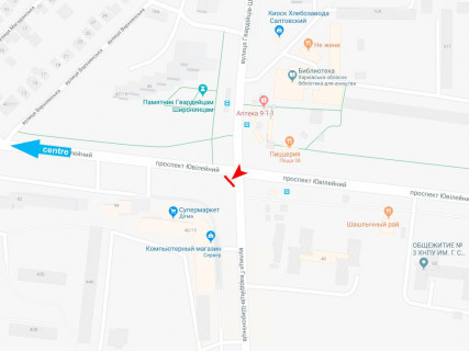Призма B в Харькове, 3x6  просп. Ювілейний (П'ятдесятиріччя ВЛКСМ ). - Гвардійців-Широнінців вул., 15/46, в центр - 667695 схема