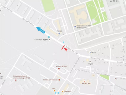 Билборд B в Харькове, 3x6  Манька (кол. Чкалова) вул. - Лісопарківська вул., в центр схема