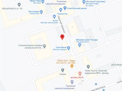 Видеоборд A в Днепр (Днепропетровск) Парусний пров., 16б, аптека "Мед Сервіс", №Дп061, прайс за ролик 10 сек 1 вихід/5 хвилин, з 8:00-22:00. Розрахунок для інших параметрів трансляції уточнюйте у менеджера. - 301337 схема